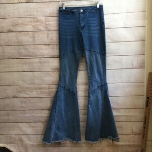 SAINTS & HEARTS BELL BOTTOM JEANS IN BLUE DENIM.‎  SIZE MEDIUM